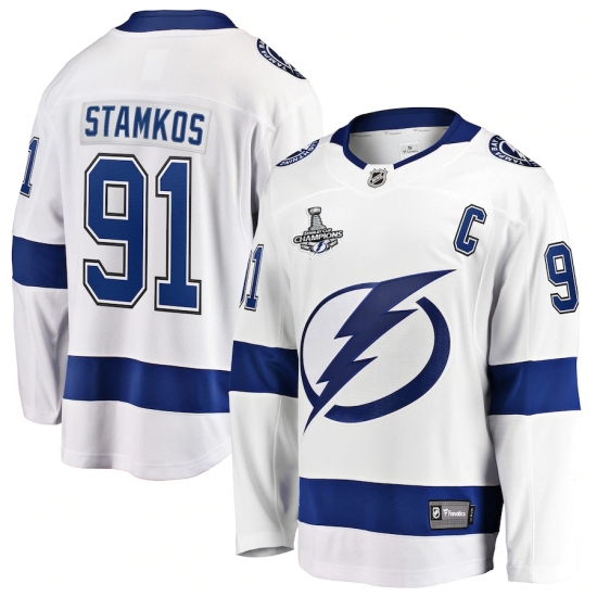 Men's Tampa Bay Lightning #91 Steven Stamkos Fanatics Branded White Away 2020 Stanley Cup Champions Breakaway Jersey - Ujersey