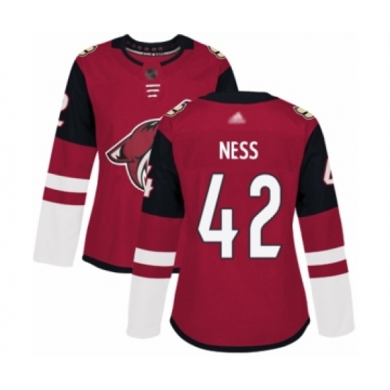 Women's Arizona Coyotes #42 Aaron Ness Authentic Burgundy Red Home Hockey Jersey - Ujersey