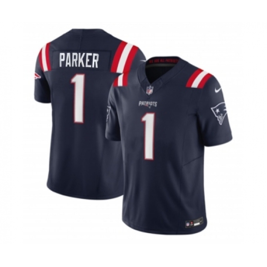 Men's Nike New England Patriots #1 DeVante Parker Navy 2023 F.U.S.E. Vapor Limited Football Stitched Jersey - Ujersey