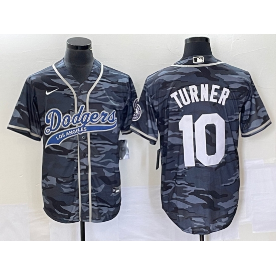Men's Los Angeles Dodgers #10 Justin Turner Grey Camo Cool Base Stitched Baseball Jersey1 - Ujersey