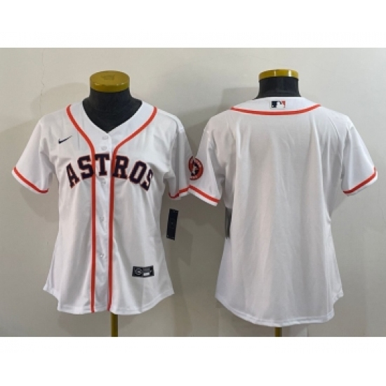 Women's Houston Astros Blank White With Patch Stitched MLB Cool Base Nike Jersey - Ujersey