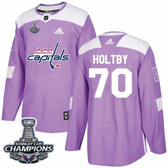Men's Adidas Washington Capitals #70 Braden Holtby Authentic Purple Fights Cancer Practice 2018 Stanley Cup Final Champions NHL Jersey - Ujersey