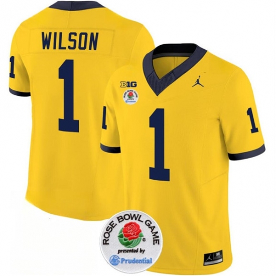 Men's Michigan Wolverines #1 Roman Wilson 2023 F.U.S.E. Yellow Rose Bowl Stitched Jersey - Ujersey