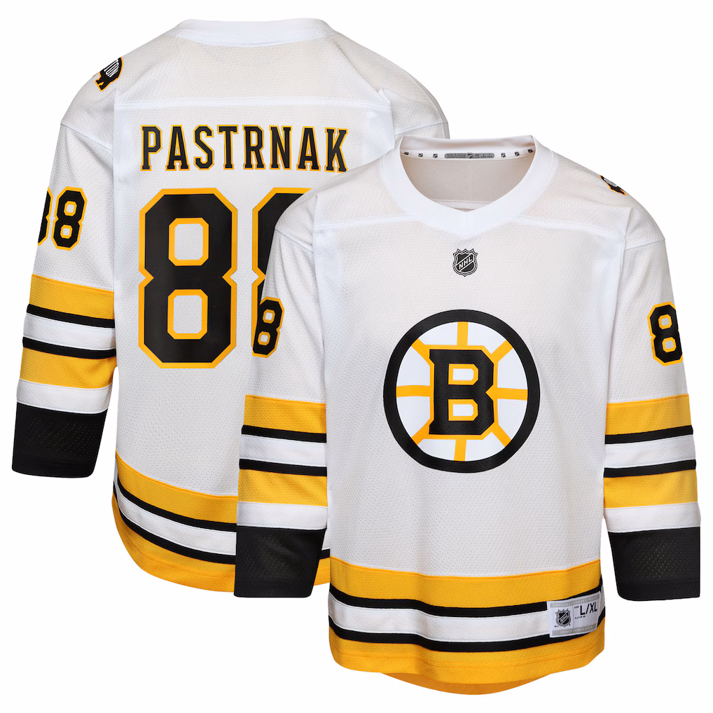 Youth Boston Bruins David Pastrnak White Home Replica Player Jersey - ujerseystore