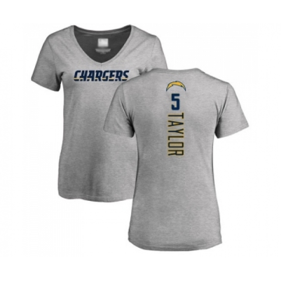 Football Women's Los Angeles Chargers #5 Tyrod Taylor Ash Backer T-Shirt - Ujersey