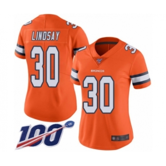 Women's Nike Denver Broncos #30 Phillip Lindsay Limited Orange Rush Vapor Untouchable 100th Season NFL Jersey - Ujersey