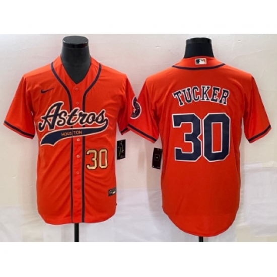 Men's Houston Astros #30 Kyle Tucker Number Orange Cool Base Stitched Baseball Jersey - Ujersey