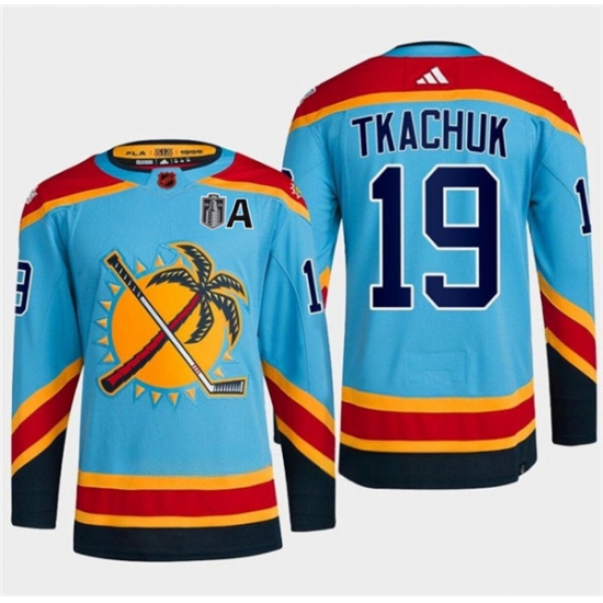 Men's Florida Panthers #19 Matthew Tkachuk Blue 2024 Stanley Cup Final Reverse Retro Stitched Jersey