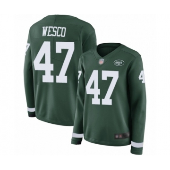 Women's New York Jets #47 Trevon Wesco Limited Green Therma Long Sleeve Football Jersey - Ujersey
