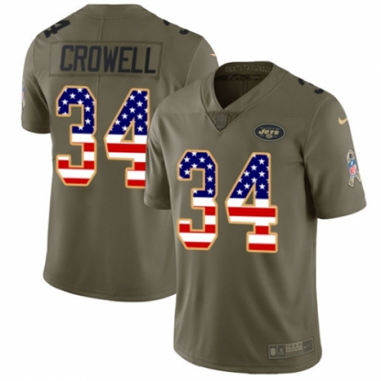 Men's Nike New York Jets #34 Isaiah Crowell Limited Olive/USA Flag 2017 Salute to Service NFL Jersey - Ujersey