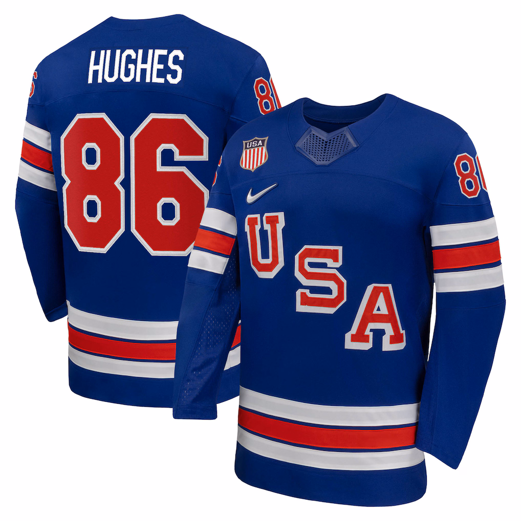 Men's Jack Hughes Nike Royal US Hockey 2026 Home Replica Jersey