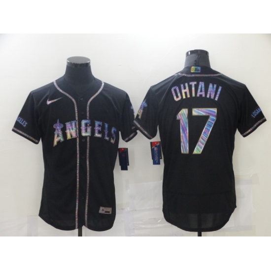 Men's Los Angeles Angels of Anaheim #17 Shohei Ohtani Black 2021 Iridescent Logo Jersey - Ujersey