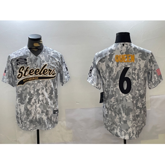 Men's Pittsburgh Steelers #6 Patrick Queen Arctic Camo 2024 Salute to Service Stitched Baseball Jersey - Ujersey