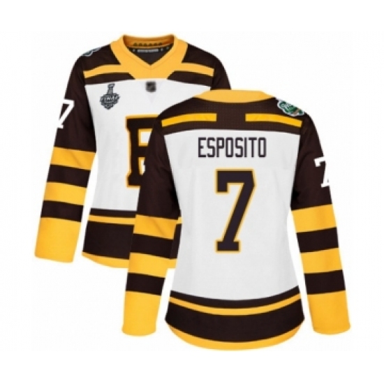 Women's Boston Bruins #7 Phil Esposito Authentic White Winter Classic 2019 Stanley Cup Final Bound Hockey Jersey - Ujersey
