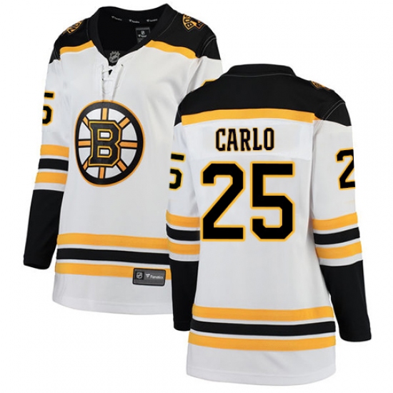 Women's Boston Bruins #25 Brandon Carlo Authentic White Away Fanatics Branded Breakaway NHL Jersey - Ujersey
