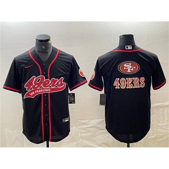 Men's San Francisco 49ers Black Team Big Logo With Cool Base Stitched Baseball Jersey1 - Ujersey