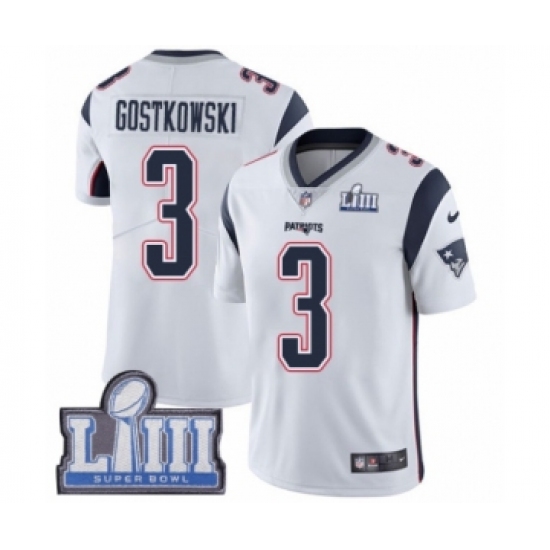 Youth Nike New England Patriots #3 Stephen Gostkowski White Vapor Untouchable Limited Player Super Bowl LIII Bound NFL Jersey - Ujersey