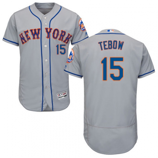 Men's Majestic New York Mets #15 Tim Tebow Grey Flexbase Authentic Collection MLB Jersey - Ujersey