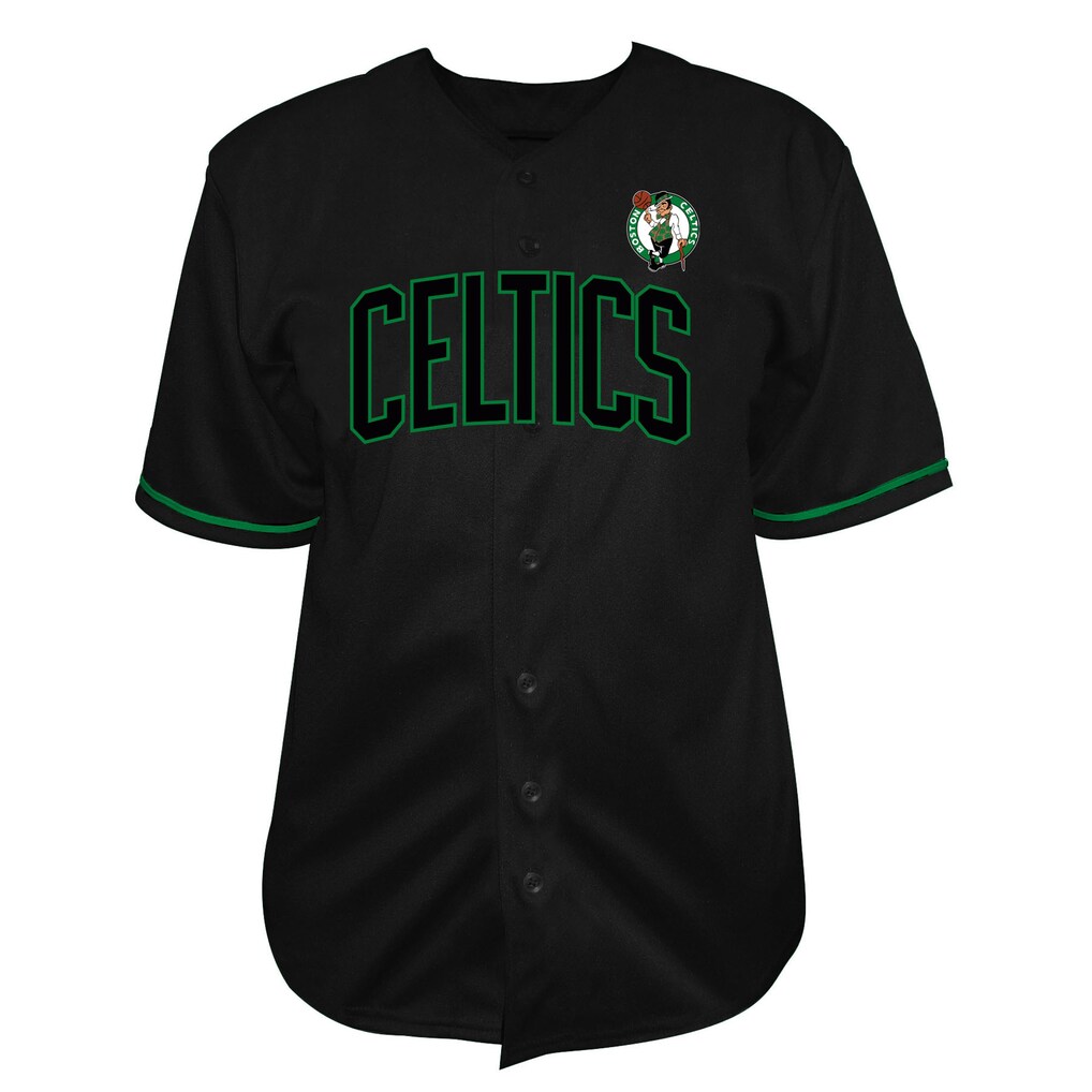 Men's Boston Celtics Fanatics Black Big & Tall Pop Full-Button Baseball Jersey - U-jersey