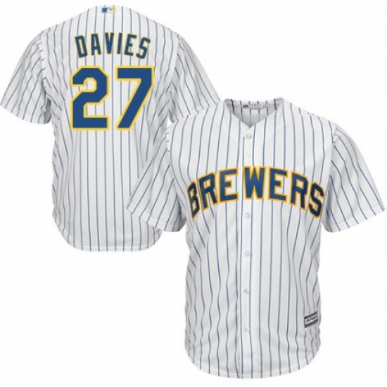 Youth Majestic Milwaukee Brewers #27 Zach Davies Authentic White Home Cool Base MLB Jersey - Ujersey