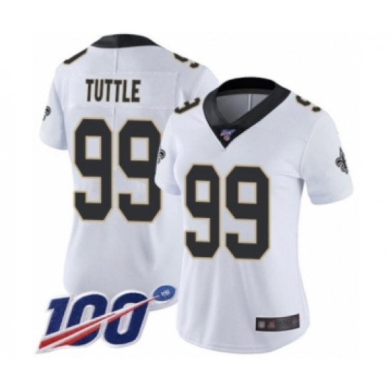 Women's New Orleans Saints #99 Shy Tuttle White Vapor Untouchable Limited Player 100th Season Football Jersey - Ujersey