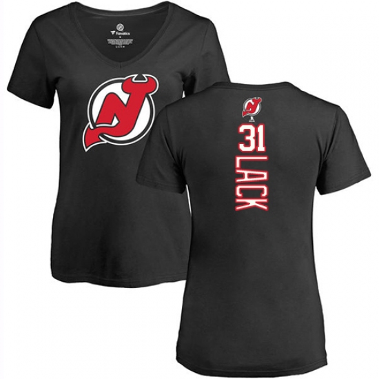 NHL Women's Adidas New Jersey Devils #31 Eddie Lack Black Backer T-Shirt - Ujersey