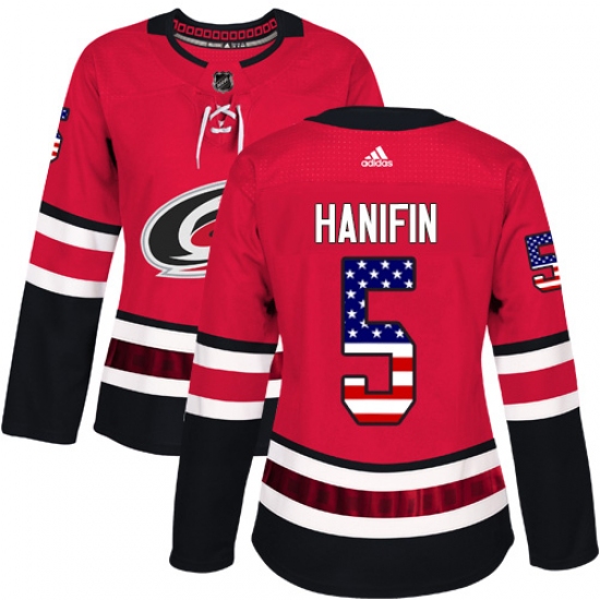 Women's Adidas Carolina Hurricanes #5 Noah Hanifin Authentic Red USA Flag Fashion NHL Jersey - Ujersey