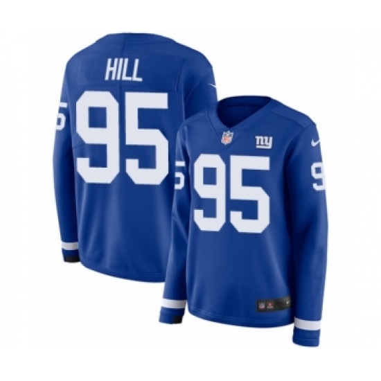 Women's Nike New York Giants #95 B.J. Hill Limited Royal Blue Therma Long Sleeve NFL Jersey - Ujersey