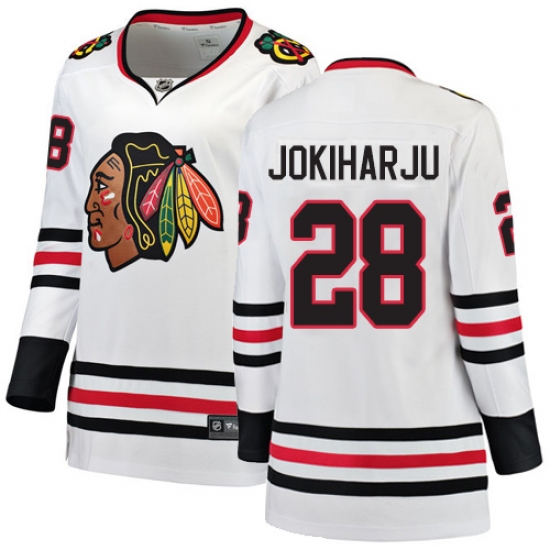 Women's Chicago Blackhawks #28 Henri Jokiharju Authentic White Away Fanatics Branded Breakaway NHL Jersey - Ujersey