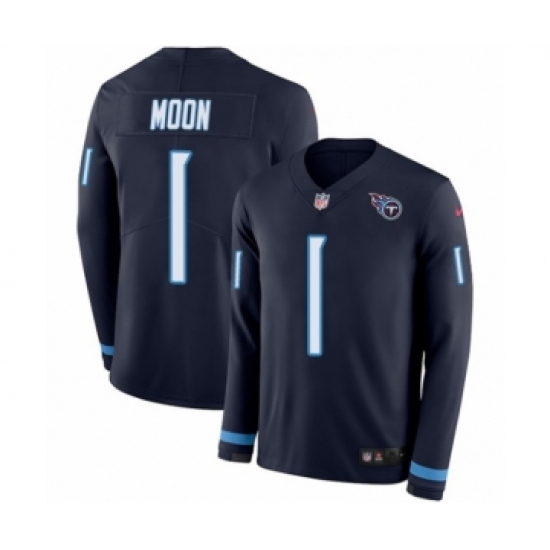Men's Nike Tennessee Titans #1 Warren Moon Limited Navy Blue Therma Long Sleeve NFL Jersey - Ujersey