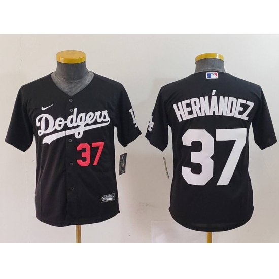 Youth Los Angeles Dodgers #37 Teoscar Hernandez Number Black Cool Base Stitched Jersey - Ujersey
