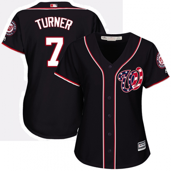 Women's Majestic Washington Nationals #7 Trea Turner Replica Navy Blue Alternate 2 Cool Base MLB Jersey - Ujersey