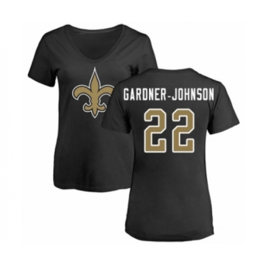 Football Women's New Orleans Saints #22 Chauncey Gardner-Johnson Black Name & Number Logo Slim Fit T-Shirt - Ujersey
