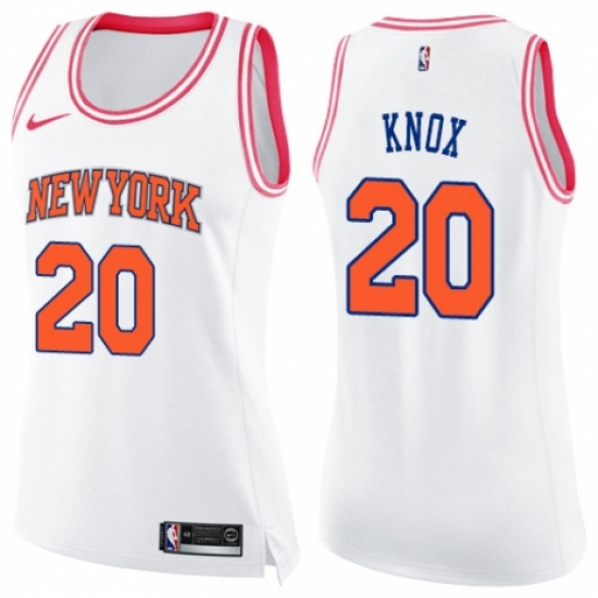 Women's Nike New York Knicks #20 Kevin Knox Swingman White/Pink Fashion NBA Jersey - Ujersey
