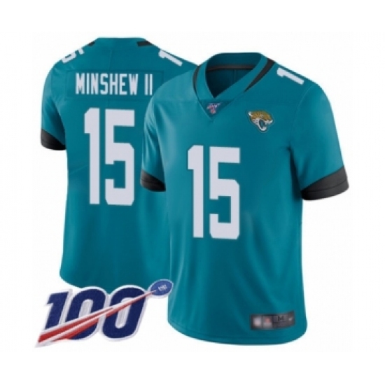 Men's Jacksonville Jaguars #15 Gardner Minshew II Teal Green Alternate Vapor Untouchable Limited Player 100th Season Football Jersey