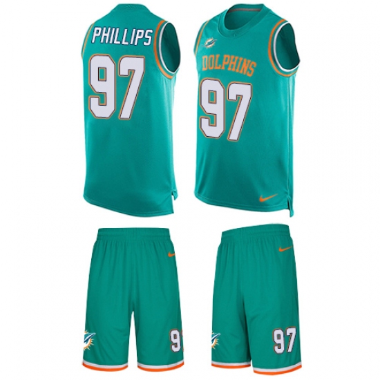 Men's Nike Miami Dolphins #97 Jordan Phillips Limited Aqua Green Tank Top Suit NFL Jersey - Ujersey