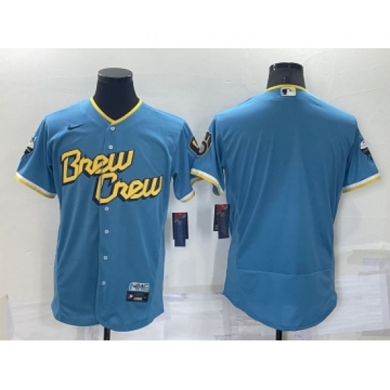 Men's Milwaukee Brewers Blank Number Blue 2022 City Connect Flex Base Stitched Jersey - Ujersey