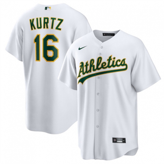 Men's Oakland Athletics #16 Nick Kurtz White Cool Base Stitched Jersey - Ujersey