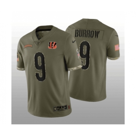Men's Cincinnati Bengals #9 Joe Burrow 2022 Olive Salute To Service Limited Stitched Jersey - Ujersey