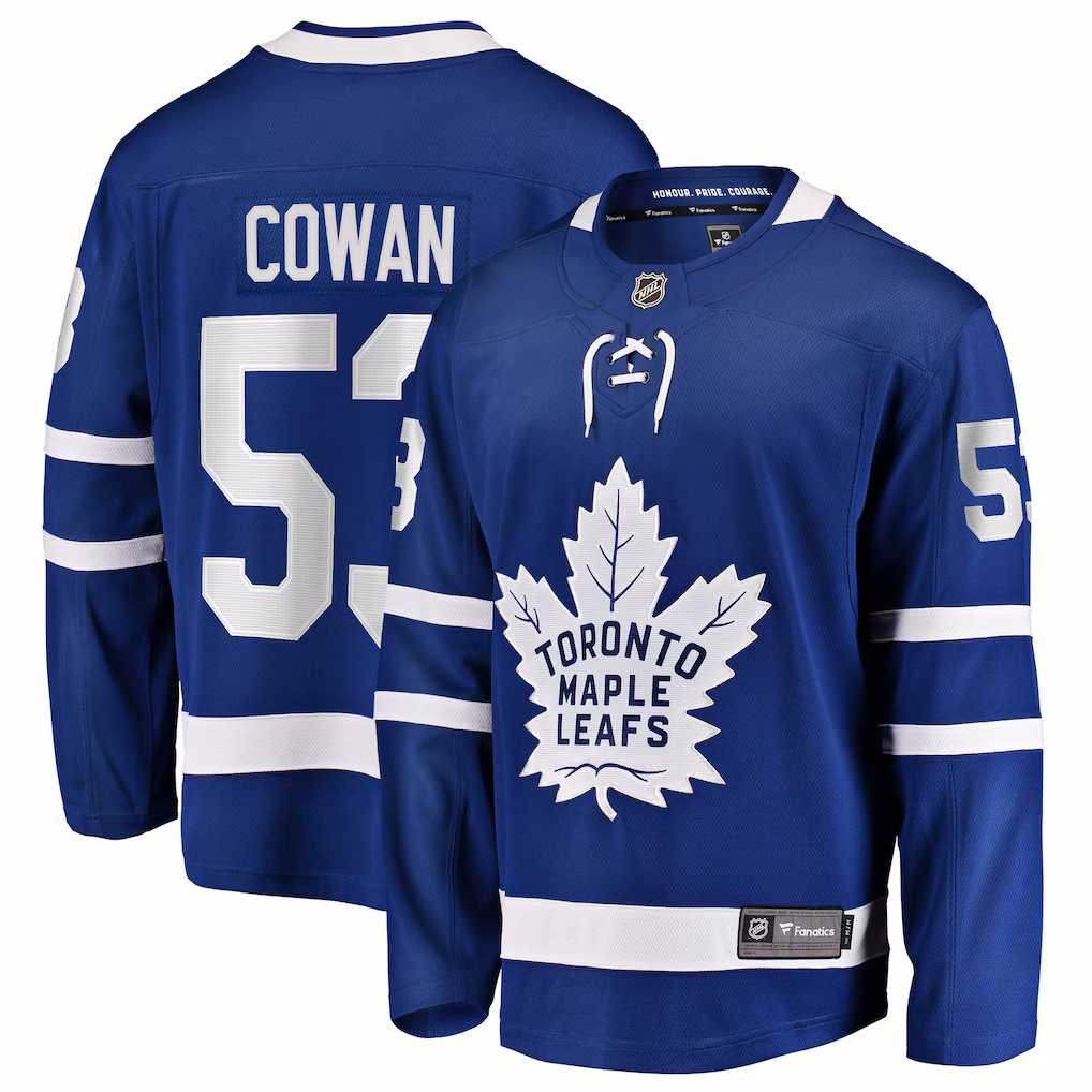Men's Toronto Maple Leafs Easton Cowan Fanatics Blue Home Breakaway Jersey - Ujersey Shop
