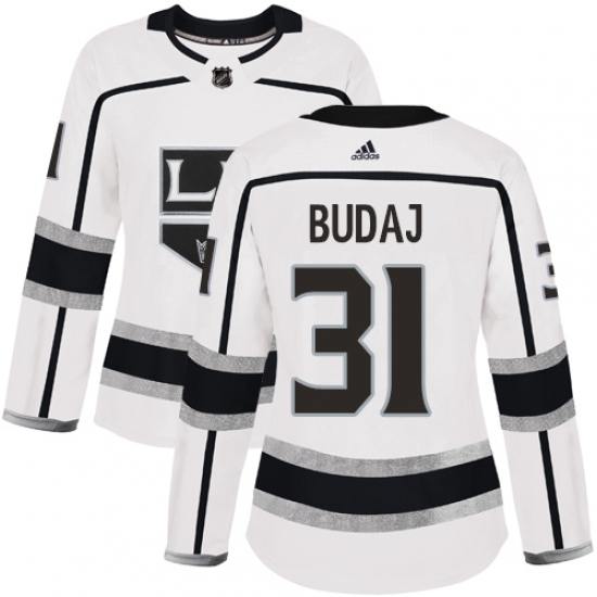 Women's Adidas Los Angeles Kings #31 Peter Budaj Authentic White Away NHL Jersey - Ujersey
