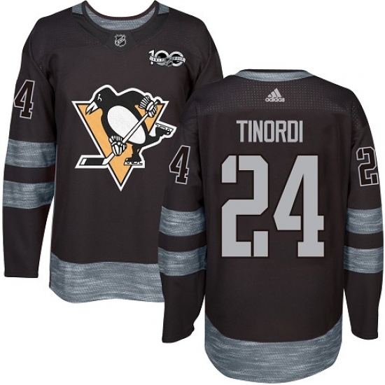 Men's Adidas Pittsburgh Penguins #24 Jarred Tinordi Authentic Black 1917-2017 100th Anniversary NHL Jersey - Ujersey