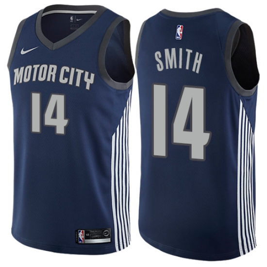 Men's Nike Detroit Pistons #14 Ish Smith Authentic Navy Blue NBA Jersey - City Edition - Ujersey