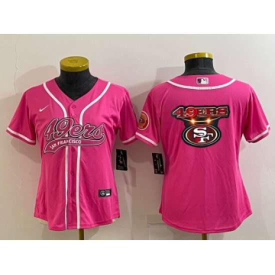Women's San Francisco 49ers Pink Team Big Logo With Patch Cool Base Stitched Baseball Jersey - Ujersey