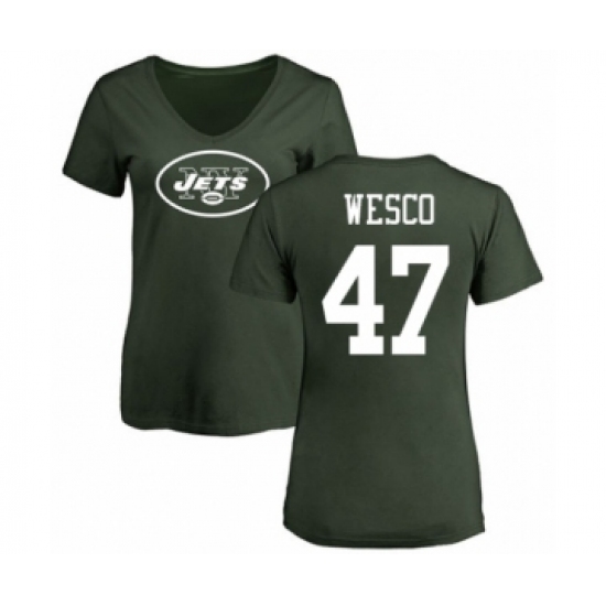 Football Women's New York Jets #47 Trevon Wesco Green Name & Number Logo T-Shirt - Ujersey