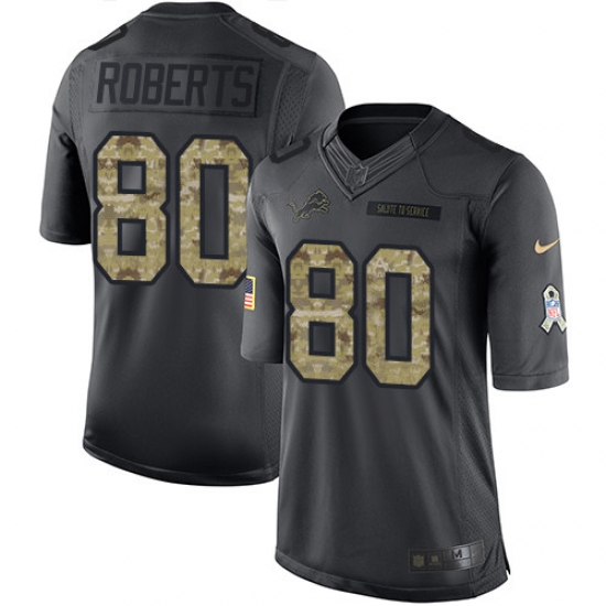 Men's Nike Detroit Lions #80 Michael Roberts Limited Black 2016 Salute to Service NFL Jersey - Ujersey