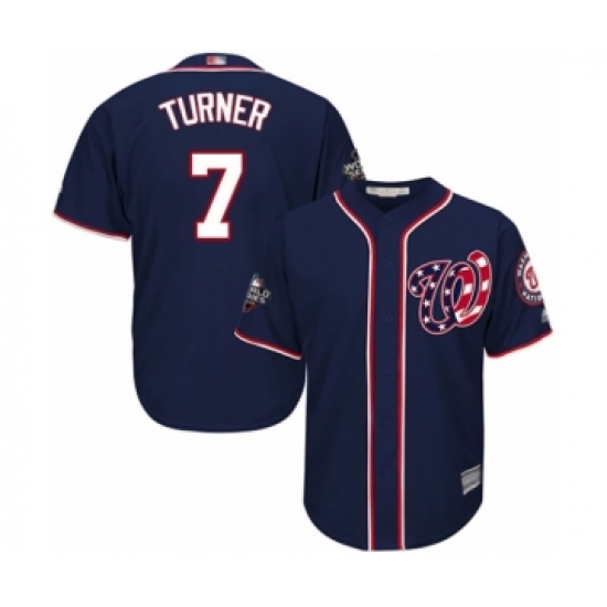 Youth Washington Nationals #7 Trea Turner Authentic Navy Blue Alternate 2 Cool Base 2019 World Series Bound Baseball Jersey - Ujersey
