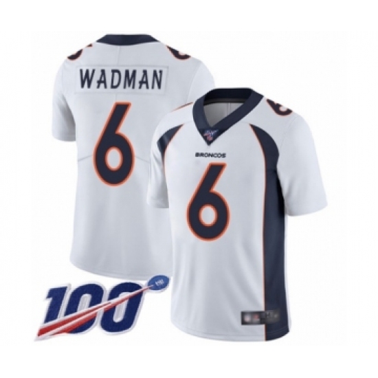 Men's Denver Broncos #6 Colby Wadman White Vapor Untouchable Limited Player 100th Season Football Jersey - Ujersey