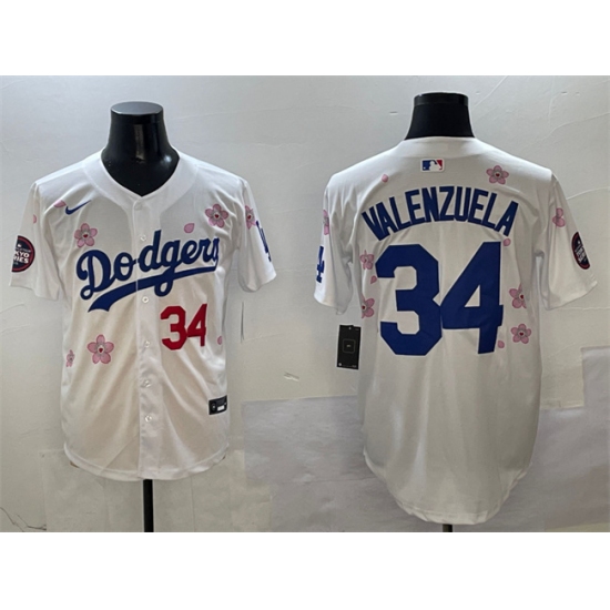 Men's Los Angeles Dodgers #34 Fernando Valenzuela White 2025 Tokyo Series Limited Stitched Baseball Jersey - Ujersey