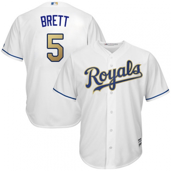 Youth Majestic Kansas City Royals #5 George Brett Authentic White Home Cool Base MLB Jersey - Ujersey